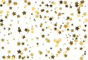 Random falling gold stars on white background. Glitter pattern for banner, greeting card, Christmas and New Year card, invitation, postcard, paper packaging vector