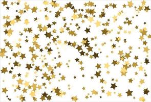 Random falling gold stars on white background. Glitter pattern for banner, greeting card, Christmas and New Year card, invitation, postcard, paper packaging vector