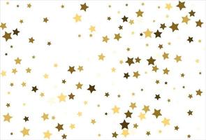 Random falling gold stars on white background. Glitter pattern for banner, greeting card, Christmas and New Year card, invitation, postcard, paper packaging vector