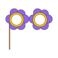 Purple Groovy Glasses Daisies. Paper props for party. Masks for a photo shoot. Fashion retro hippie style. Vector illustration on white background