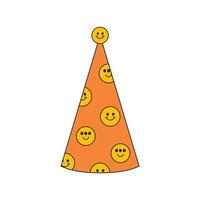 Funny hat for a party with emoticons. Birthday party hat. Vector isolated illustration.