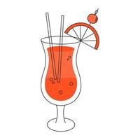 Sex on the beach. Cocktail Sex on the beach with two tubes and a piece of orange. Flat illustration on a white background vector