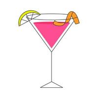 Vector glass of Cosmopolitan cocktail with a slice of lime and orange peel. Isolated illustration of a cocktail on a white background.