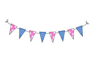 Blue and pink flags for the holiday. Festive Garland blue and pink for the birthday. Bunting for party, birthday, carnival and event. Vector illustration isolated on white background