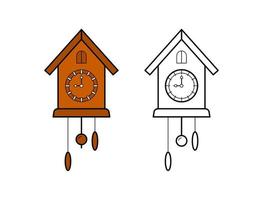 Icon old retro cuckoo clock. Vector illustration in linear style.