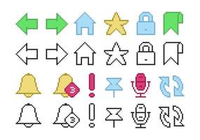 Browser icons in pixel style. A set of retro pixel symbols. vector