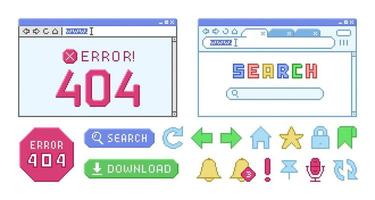 Internet browser in pixel style. Set of retro pixelated icons. vector