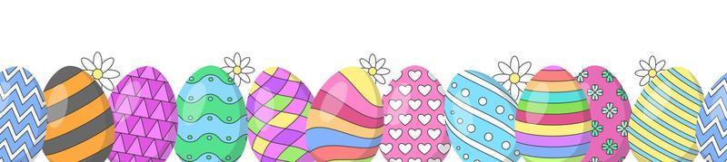 Decorated festive Easter eggs. Vector illustration. Horizontal seamless pattern.