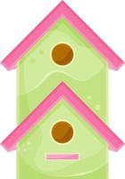 vector illustration cute green wooden birdhouse, neighbors, small wooden house, spring illustration