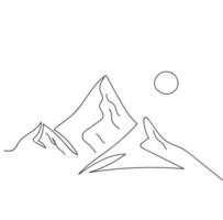 Minimalist Mountain Line Art, Landscape Outline Drawing, Simple Scenery Sketch, Sun Illustration, Nature Artwork, Vector Design, Hand Drawn