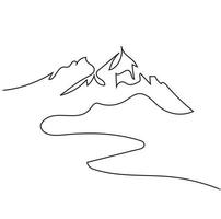 Minimalist Mountain Line Art, Landscape Outline Drawing, Simple Scenery Sketch, Sun Illustration, Nature Artwork, Vector Design, Hand Drawn