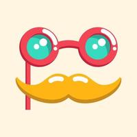 Purim carnival costume mask with funny red glasses and moustache, clown's mask in cute cartoon style, vector decorative object for parties and festivals.