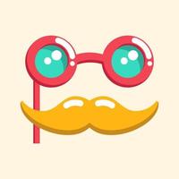 Purim carnival costume mask with funny red glasses and moustache, clown's mask in cute cartoon style, vector decorative object for parties and festivals.