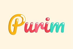 Purim word, lettering, stylized word of Jewish holiday in cute cartoon style, vector decorative text for parties and festivals.