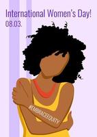 International Women's Day banner with a woman character hugging herself. Embrace equity movement illustration elements. 2023 women's day theme - EmbraceEquity. vector