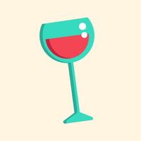 A glass with red wine, alcohol in glass, party object in cute cartoon style, vector decorative object for parties and festivals.