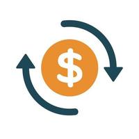 Money transfer icon, simple arrow dollar . web button ui ux on white background vector