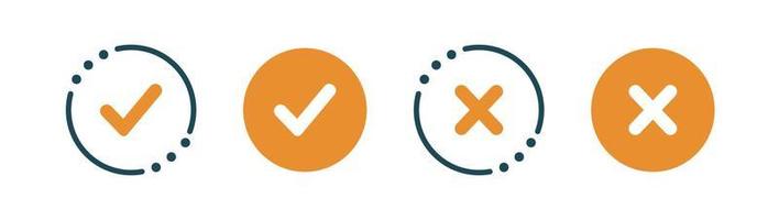 Checkmark and check icon. approve or deny line art vector color icon for apps and websites and ui ux.