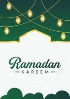 Ramadan Kareem Banner. Ramadan Islamic Holiday Graphic Template with Gold Ornament and Light vector