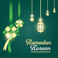 Ramadán kareem bandera. Ramadán islámico fiesta gráfico modelo con oro ornamento y ketupat vector