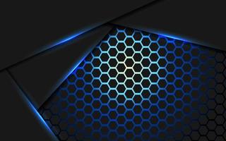 Dark abstract blue light background gradient shapes with hexagon mesh pattern decoration. vector