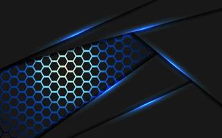Dark abstract blue light background gradient shapes with hexagon mesh pattern decoration. vector