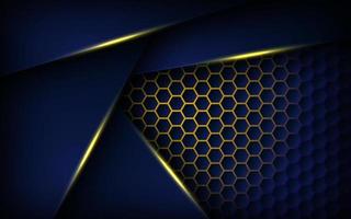 abstract yellow light background gradient shapes. navy blue hexagon mesh pattern decoration. vector