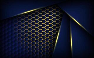 abstract yellow light background gradient shapes. navy blue hexagon mesh pattern decoration. vector