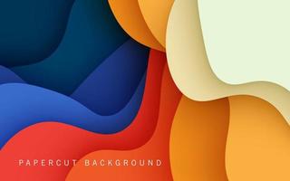 abstract blue, yellow orange liquid color papercut wavy layers background. eps10 vector