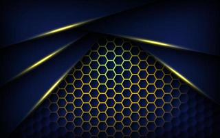 abstract yellow light background gradient shapes. navy blue hexagon mesh pattern decoration. vector