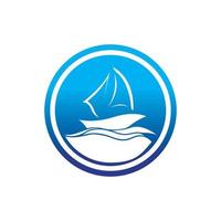 Sailboat boat on sea ocean wave with logo design vector