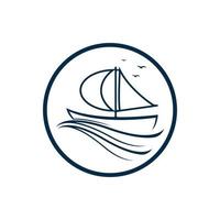 Sailboat boat on sea ocean wave with logo design vector