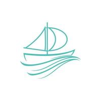 Sailboat boat on sea ocean wave with logo design vector