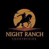 Cowboy Man Equestrian Horse Silhouette at Sunset Sun Moon logo design illustration vector