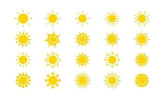 set of yellow sun icon vector