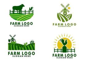 conjunto de plano granja logo vector, ganado logo icono diseño vector