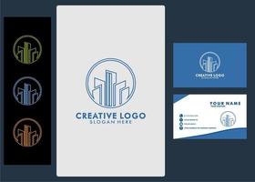 architecture or building logo line and business card template vector