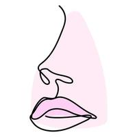 Nose and lips in line art style. vector