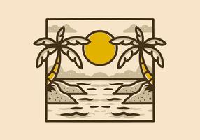Illustration drawing of a beach view on square frame vector