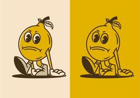 Mascot character of walking lemon with sad face vector