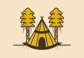 Line art design of a cone tent with two pine trees vector