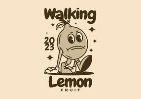 Mascot character of walking lemon with sad face vector