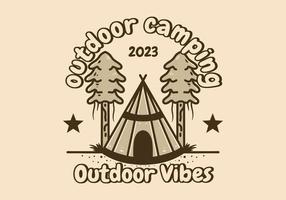 Line art design of a cone tent with two pine trees vector