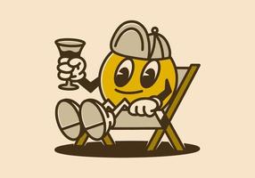 Ball head character relax on the chair and holding a drink vector