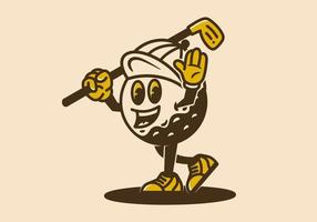 Mascot character of golf ball holding a golf stick vector
