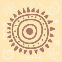 Primitive ethnic ornament, petroglyph. Sign, symbol sun. Ancient patterns. Spiral drawings of an ancient tribe, Stone Age. Design element for textiles, paper, fabrics, postcards. Vector illustration