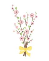 Blooming branches of cherry, sakura or apple trees.  Spring bouquet with spring buds, blossom and flowers. Design element for greeting cards, textiles, wrapping paper, wallpaper. Vector Illustration