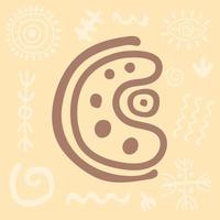 Primitive ethnic ornament, petroglyph. Sign, icon, moon symbol. Ancient patterns. Spiral drawings of an ancient tribe, stone age. Design element for textiles, paper, fabrics. Vector illustration