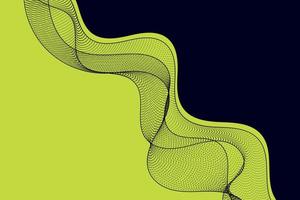 Abstract light green wavy shape with contour lines and twisted particles wave on black background design vector