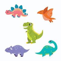 Set of Dinosaur character for kids and children product. Flat vector illustration.